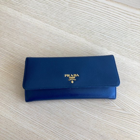 Prada Handbags - Large Blue Prada Saffiano Leather Wallet